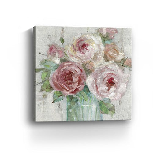 Homeroots 40" X 40" Watercolor Soft Pastel Peonies Bouquet Canvas Wall Art  Polyester 398899