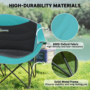 English Elm Outsunny Two Person Folding Camp Loveseat with Padded Seats and Built in Cup Holders W2225P485537