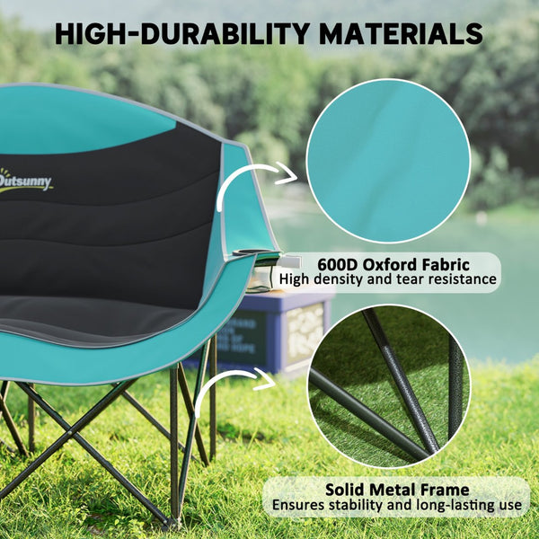 English Elm Outsunny Two Person Folding Camp Loveseat with Padded Seats and Built in Cup Holders W2225P485537