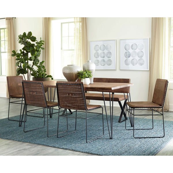 English Elm Carli Upholstered Dining Bench with Antique Brown Button Tufting and Matte Black Cross-Brace Legs, Stylish Entryway Seating (54" Wide) B062P353465