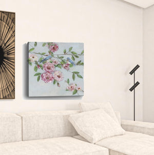 HomeRoots Small Elegant Pink Blooms Canvas Wall Art - Brighten Your Space with Charming Floral Decor 30"x30" 398906