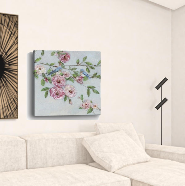 HomeRoots Small Elegant Pink Blooms Canvas Wall Art - Brighten Your Space with Charming Floral Decor 30"x30" 398906