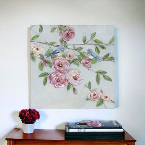HomeRoots Small Elegant Pink Blooms Canvas Wall Art - Brighten Your Space with Charming Floral Decor 30"x30" 398906
