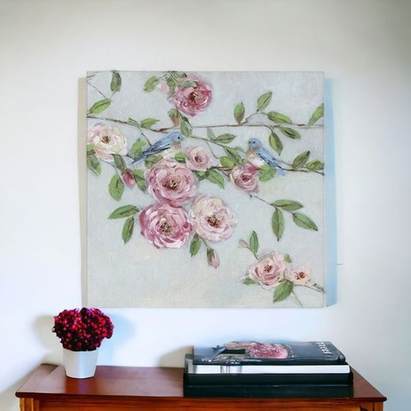 HomeRoots Small Elegant Pink Blooms Canvas Wall Art - Brighten Your Space with Charming Floral Decor 30"x30" 398906