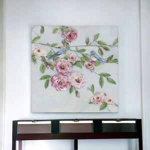 HomeRoots Small Elegant Pink Blooms Canvas Wall Art - Brighten Your Space with Charming Floral Decor 30"x30" 398906