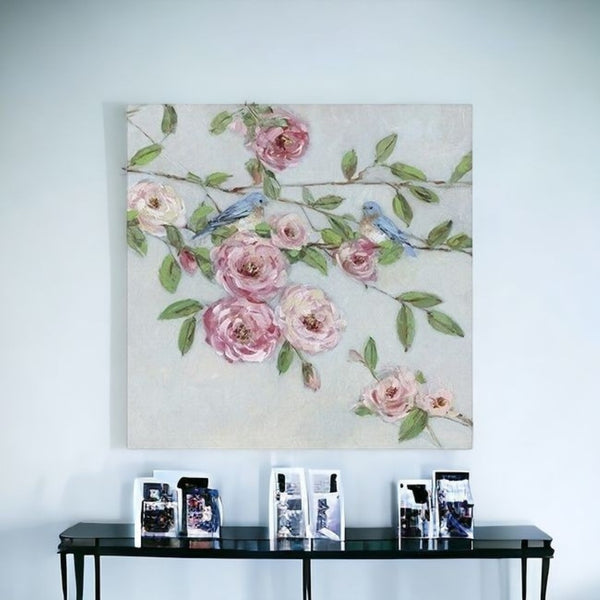 HomeRoots Small Elegant Pink Blooms Canvas Wall Art - Brighten Your Space with Charming Floral Decor 30"x30" 398906