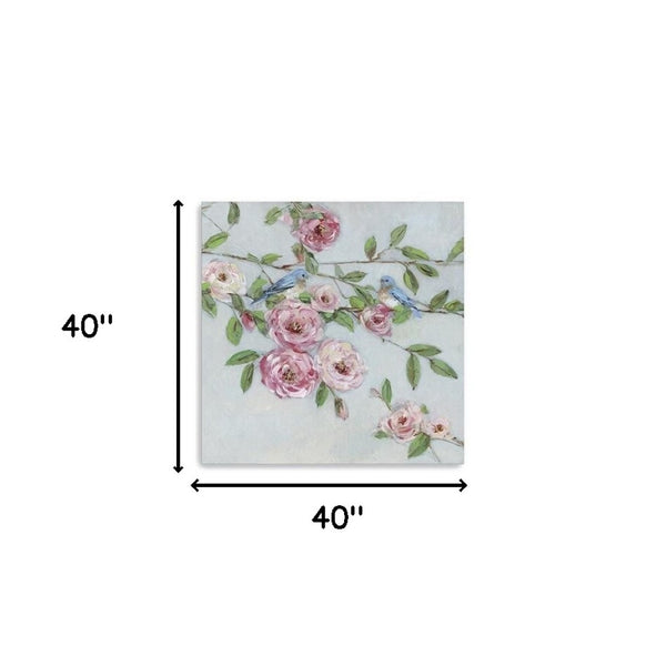 HomeRoots Small Elegant Pink Blooms Canvas Wall Art - Brighten Your Space with Charming Floral Decor 40"x40" 398907