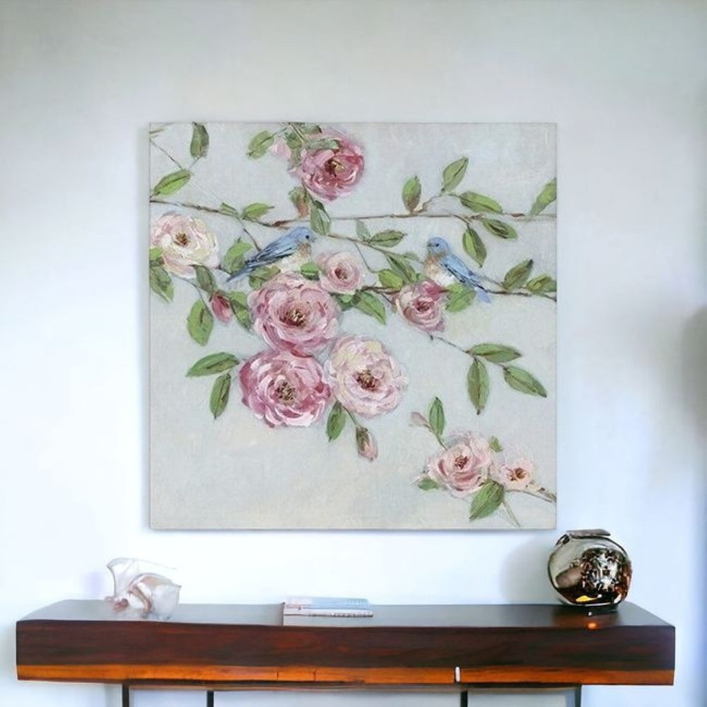 HomeRoots Small Elegant Pink Blooms Canvas Wall Art - Brighten Your Space with Charming Floral Decor 40"x40" 398907