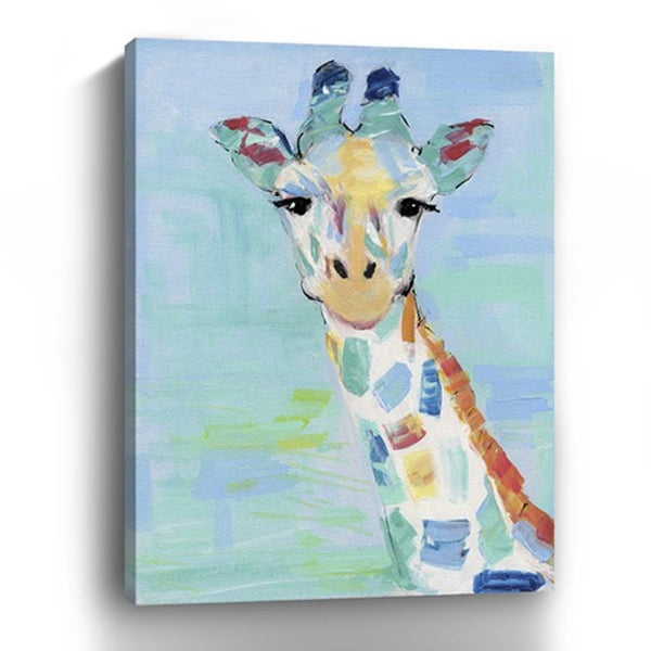 HomeRoots 32" Pastel Patchwork Giraffe Canvas Wall Art - Modern Whimsy for Nurseries, Living Rooms & More 24"x32" 398909