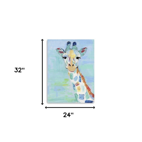 HomeRoots 32" Pastel Patchwork Giraffe Canvas Wall Art - Modern Whimsy for Nurseries, Living Rooms & More 24"x32" 398909