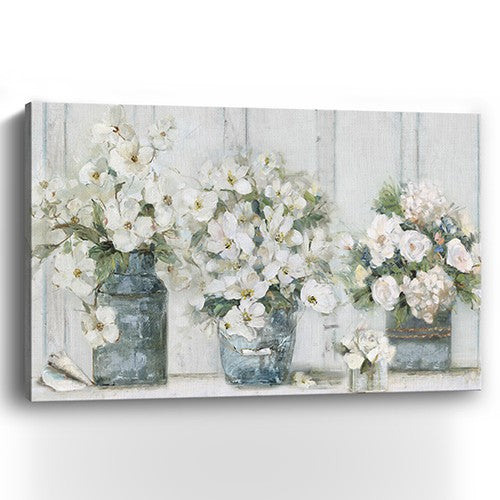 Homeroots 24" X 16" Watercolor Soft Pastel Bouquet Trio Canvas Wall Art  Polyester 398911