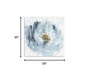 Homeroots 20" X 20" Watercolor Abstract Gray Blue Flower Canvas Wall Art  Polyester 398914