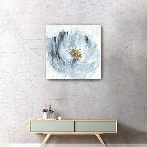 Homeroots 30" X 30" Watercolor Abstract Gray Blue Flower Canvas Wall Art  Polyester 398915