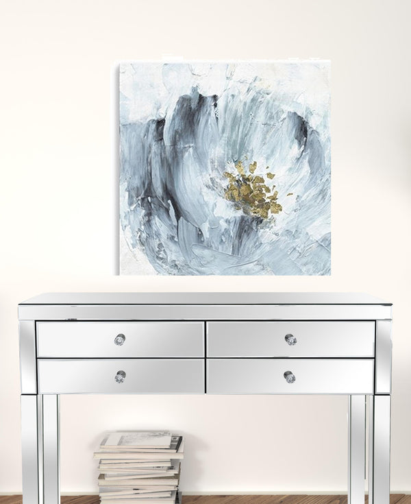 Homeroots 30" X 30" Watercolor Abstract Gray Blue Flower Canvas Wall Art  Polyester 398915
