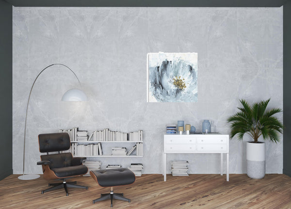Homeroots 40" X 40" Watercolor Abstract Gray Blue Flower Canvas Wall Art  Polyester 398916
