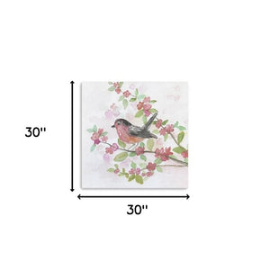 HomeRoots Flower Vibrant Bird and Floral Canvas Print Wall Art - Modern Decor for Timeless Home Elegance 30"x30" 398921