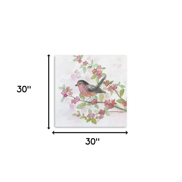 HomeRoots Flower Vibrant Bird and Floral Canvas Print Wall Art - Modern Decor for Timeless Home Elegance 30"x30" 398921