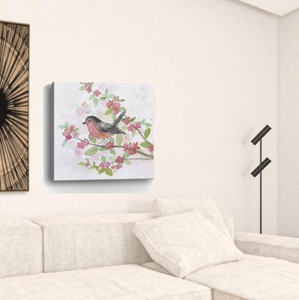 HomeRoots Flower Vibrant Bird and Floral Canvas Print Wall Art - Modern Decor for Timeless Home Elegance 30"x30" 398921