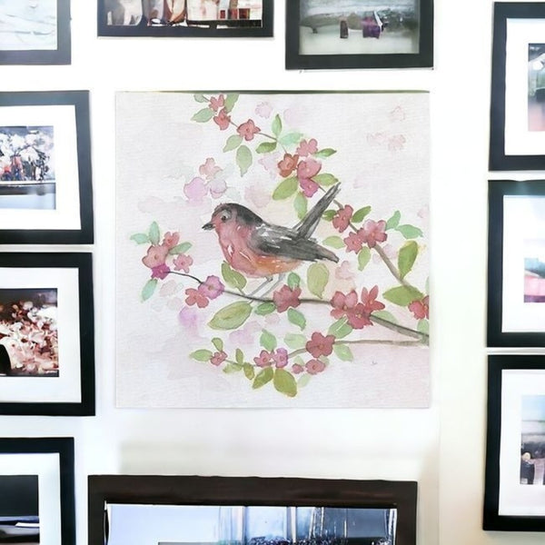 HomeRoots Flower Vibrant Bird and Floral Canvas Print Wall Art - Modern Decor for Timeless Home Elegance 30"x30" 398921