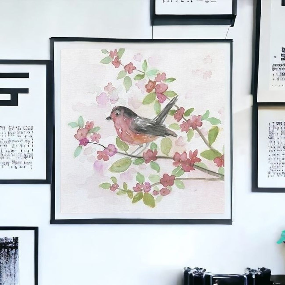 HomeRoots Flower Vibrant Bird and Floral Canvas Print Wall Art - Modern Decor for Timeless Home Elegance 30"x30" 398921