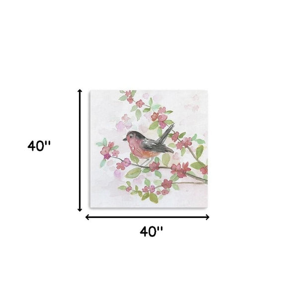 HomeRoots Flower Vibrant Bird and Floral Canvas Print Wall Art - Modern Decor for Timeless Home Elegance 40"x40" 398922