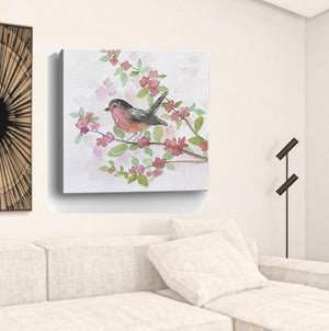HomeRoots Flower Vibrant Bird and Floral Canvas Print Wall Art - Modern Decor for Timeless Home Elegance 40"x40" 398922