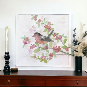HomeRoots Flower Vibrant Bird and Floral Canvas Print Wall Art - Modern Decor for Timeless Home Elegance 40"x40" 398922