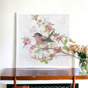 HomeRoots Flower Vibrant Bird and Floral Canvas Print Wall Art - Modern Decor for Timeless Home Elegance 40"x40" 398922