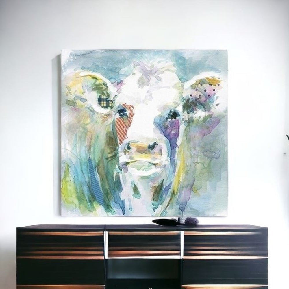 HomeRoots Watercolor Cow Canvas Art - Rustic Charm Meets Modern Style for Stunning Home Decor Display 30"x30" 398927