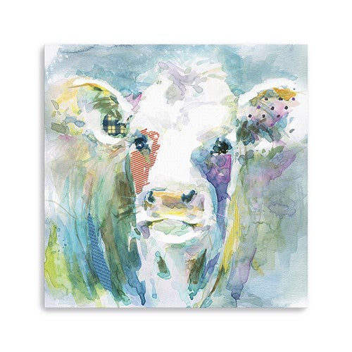 Homeroots Watercolor Cow Unframed Print Wall Art  Polyester 398928