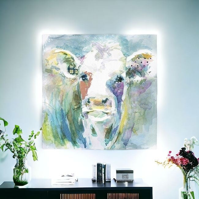 Homeroots Watercolor Cow Unframed Print Wall Art  Polyester 398928