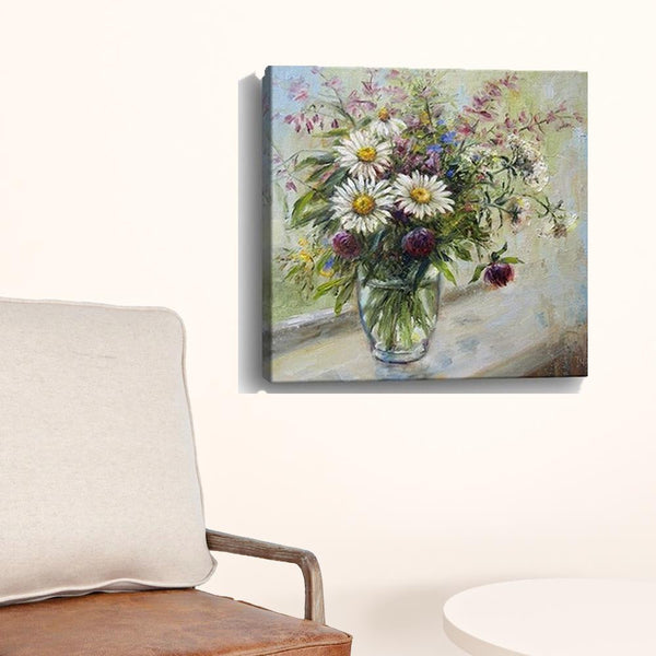 Homeroots Pretty Vase Of Flowers Unframed Print Wall Art  Polyester 398935