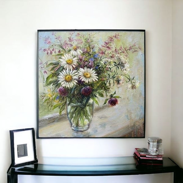 Homeroots Pretty Vase Of Flowers Unframed Print Wall Art  Polyester 398935