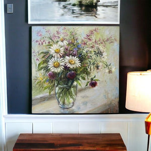 Homeroots Pretty Vase Of Flowers Unframed Print Wall Art  Polyester 398936