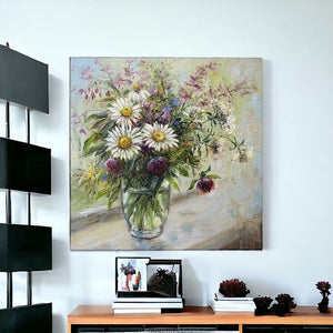 Homeroots Pretty Vase Of Flowers Unframed Print Wall Art  Polyester 398936