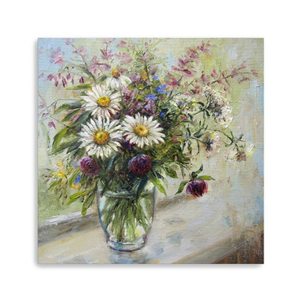 HomeRoots Pretty Vase of Flowers Unframed Canvas Print - Vibrant Wall Art to Elevate Your Home Decor 40"x40" 398937