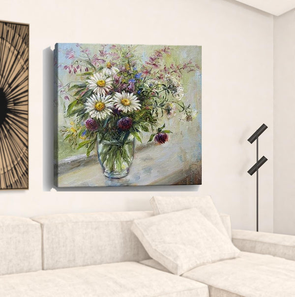 Homeroots Pretty Vase Of Flowers Unframed Print Wall Art  Polyester 398937