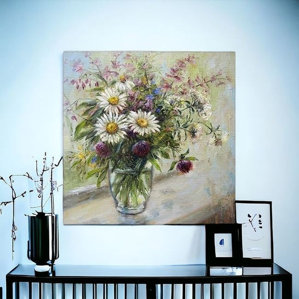 Homeroots Pretty Vase Of Flowers Unframed Print Wall Art  Polyester 398937