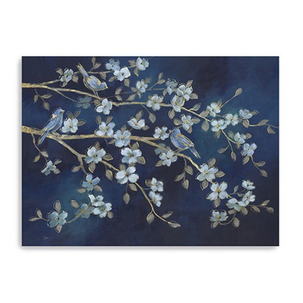 HomeRoots 24" Navy Blue Watercolor Bird Rendezvous Canvas Wall Art - Serene Nature-Inspired Elegance for Home 24"x32" 398939