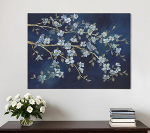 HomeRoots 24" Navy Blue Watercolor Bird Rendezvous Canvas Wall Art - Serene Nature-Inspired Elegance for Home 24"x32" 398939