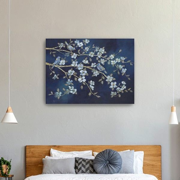 HomeRoots 24" Navy Blue Watercolor Bird Rendezvous Canvas Wall Art - Serene Nature-Inspired Elegance for Home 30"x40" 398940