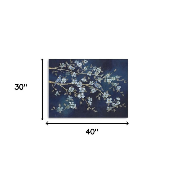 HomeRoots 24" Navy Blue Watercolor Bird Rendezvous Canvas Wall Art - Serene Nature-Inspired Elegance for Home 30"x40" 398940