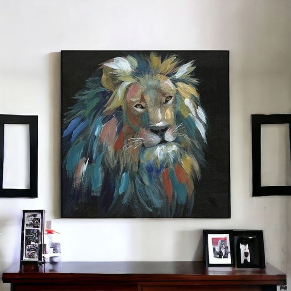 Homeroots Painted Lion Portrait Unframed Print Wall Art  Polyester 398942