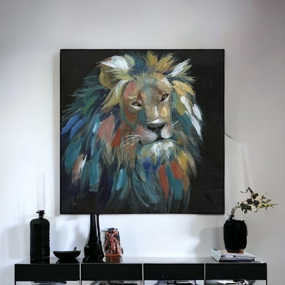 HomeRoots Painted Lion Portrait Canvas Wall Art – Bold, Contemporary Decor for Living Spaces & Offices 30"x30" 398942