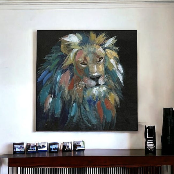 Homeroots Painted Lion Portrait Unframed Print Wall Art  Polyester 398943