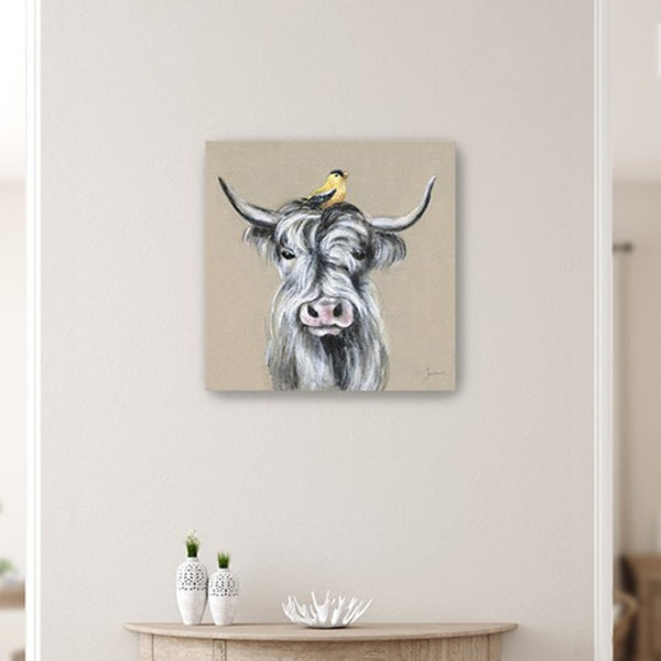 HomeRoots Cute Highland Cow Canvas Art Print - Whimsical Farmhouse Decor for Home and Office Spaces 30"x30" 398945