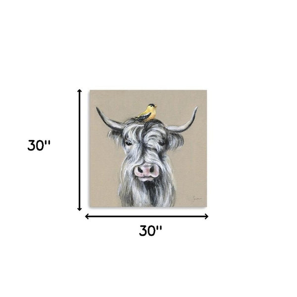 HomeRoots Cute Highland Cow Canvas Art Print - Whimsical Farmhouse Decor for Home and Office Spaces 30"x30" 398945