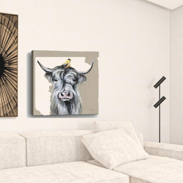 HomeRoots Cute Highland Cow Canvas Art Print - Whimsical Farmhouse Decor for Home and Office Spaces 30"x30" 398945