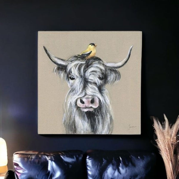 HomeRoots Cute Highland Cow Canvas Art Print - Whimsical Farmhouse Decor for Home and Office Spaces 30"x30" 398945