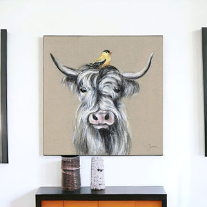 HomeRoots Cute Highland Cow Canvas Art Print - Whimsical Farmhouse Decor for Home and Office Spaces 30"x30" 398945